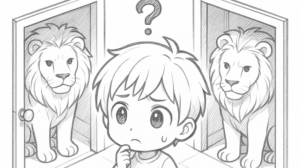 Boy choosing between 2 doors
