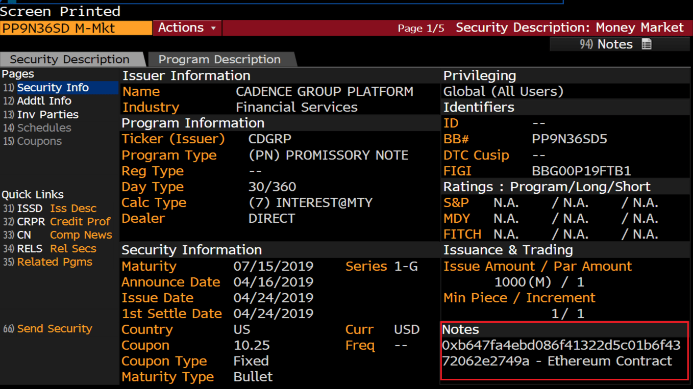 Ethereum Smart Contract Appears in Bloomberg Terminal