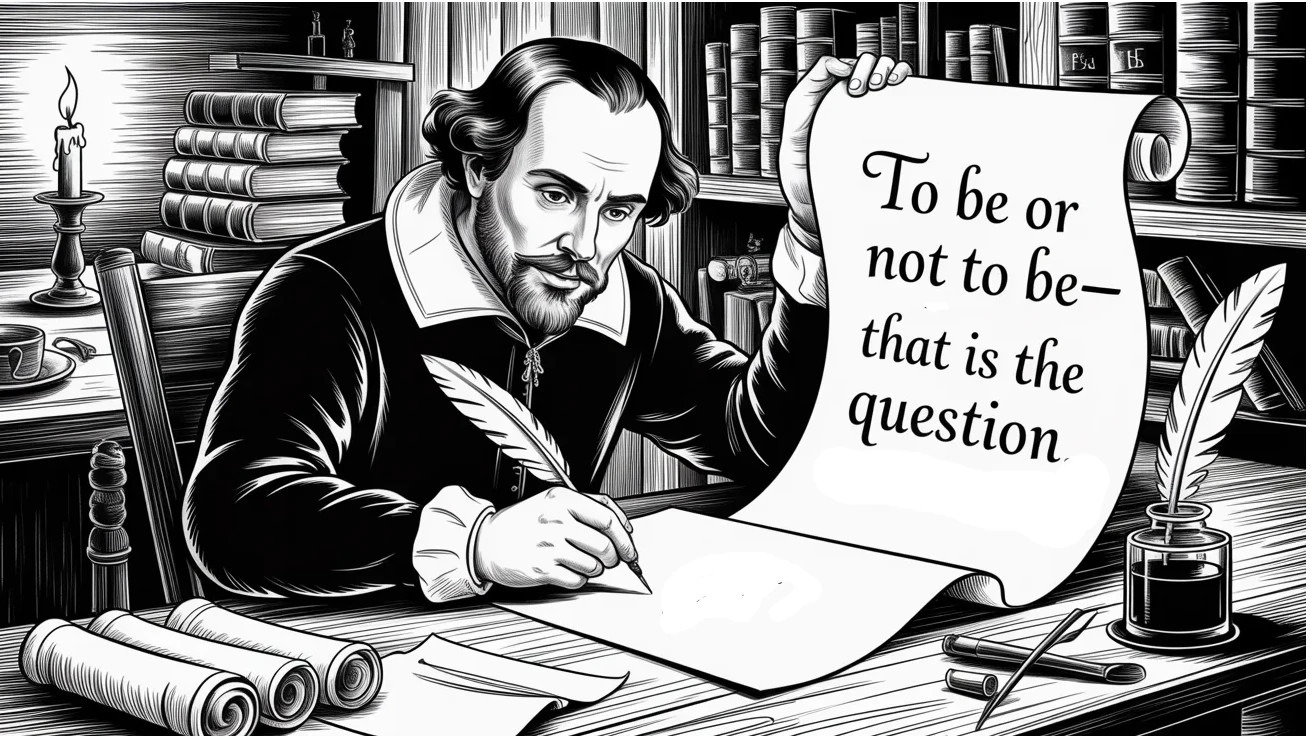 lithograph-style image of Shakespeare using an em-dash.