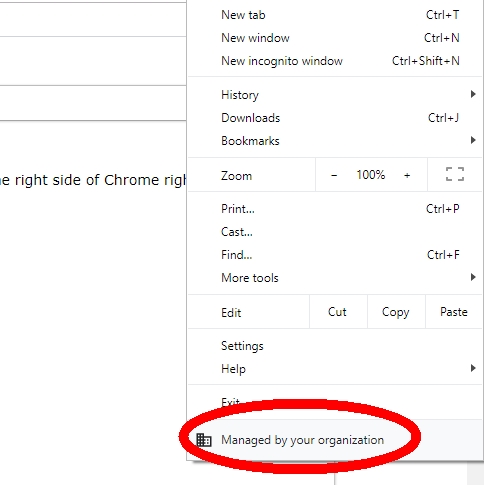 Managed by your organization warning in Chrome