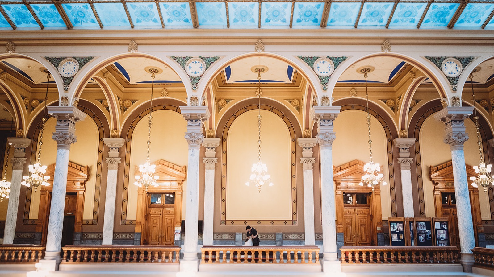 couple hugging in the Indiana State House