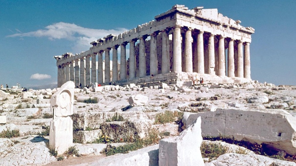 Modern-day view of the 2nd Parthenon atop the Acropolis, built in 447 BC and completed in 432 BC