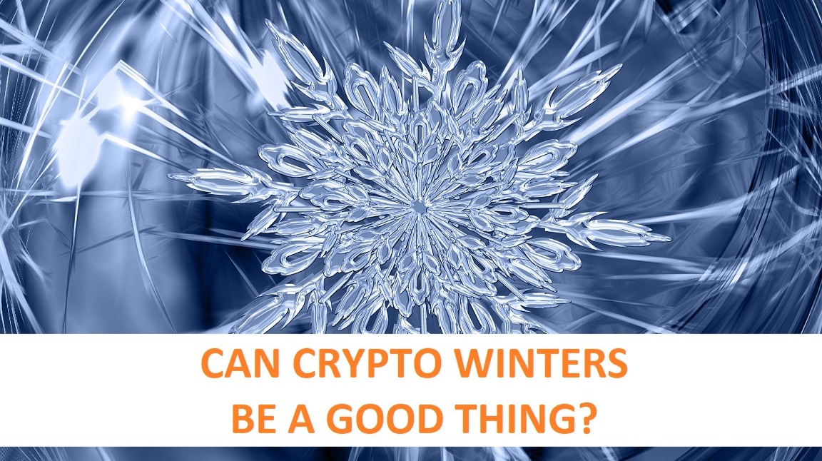 Ice crystal, text asking if crypto winters can be a good thing?