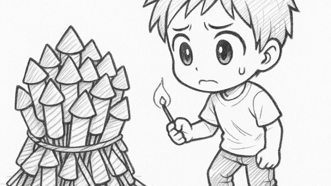 Boy about to light fireworks