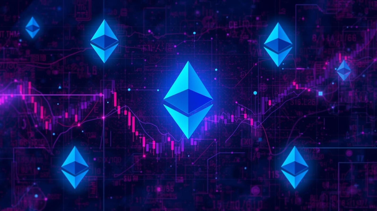 Ethereum logo with financial chart background