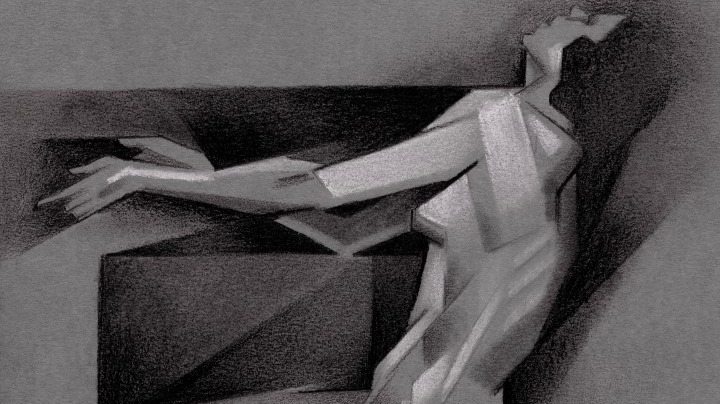 cubist nude graphite pencil drawing