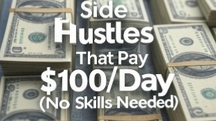 A image with bold text 10 side hustles that pay 100 dollars per day