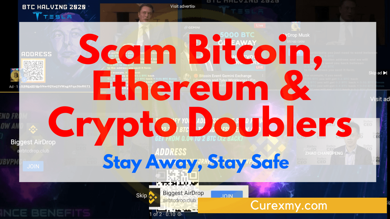 BTC, ETH, etc Doubler Scam Crypto Airdrops Youtube Ads Stay Away