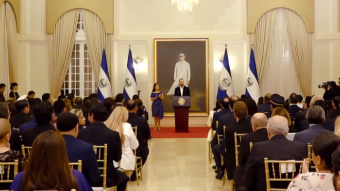 Snapshot from Nayib Bukele's speech video on twitter