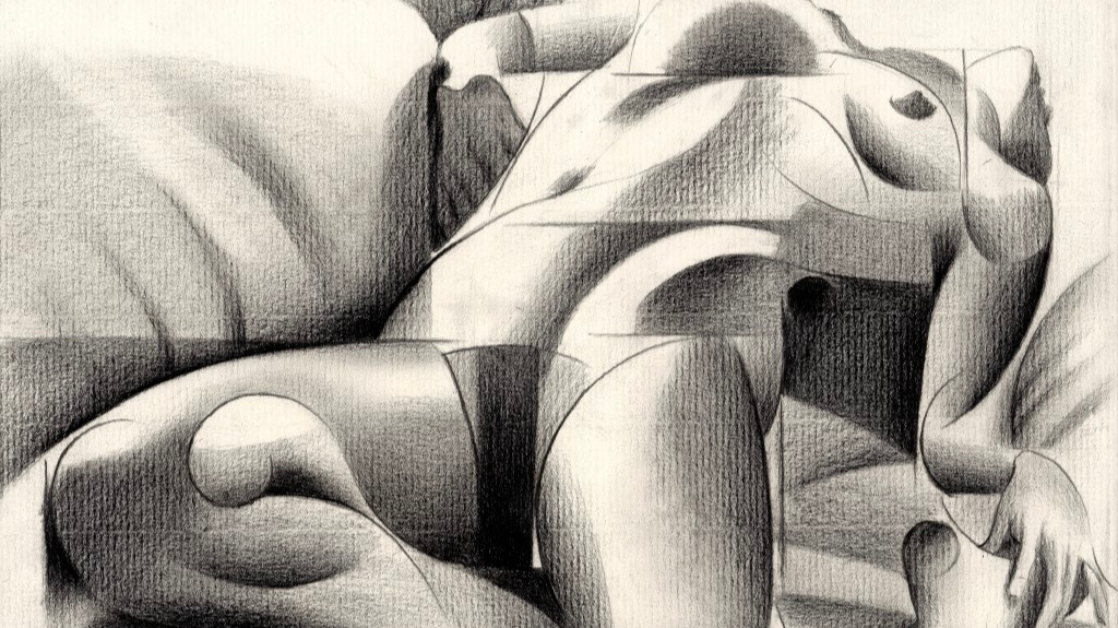cubist nude graphite pencil drawing
