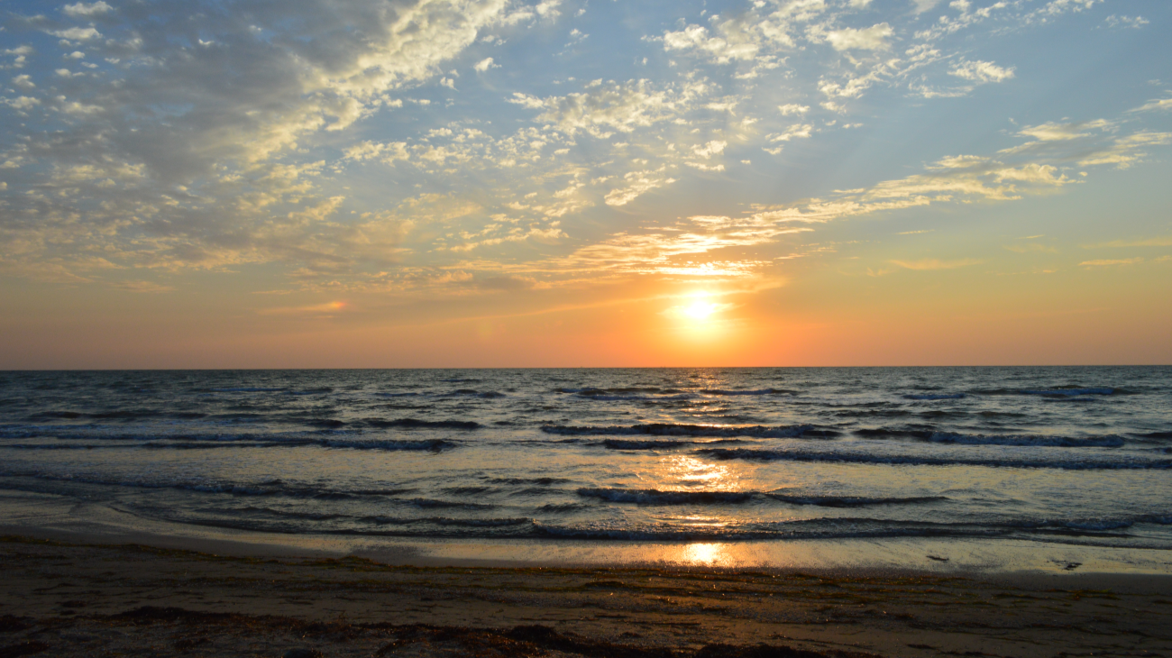 Sun rise over the Azor Sea in Ukraine