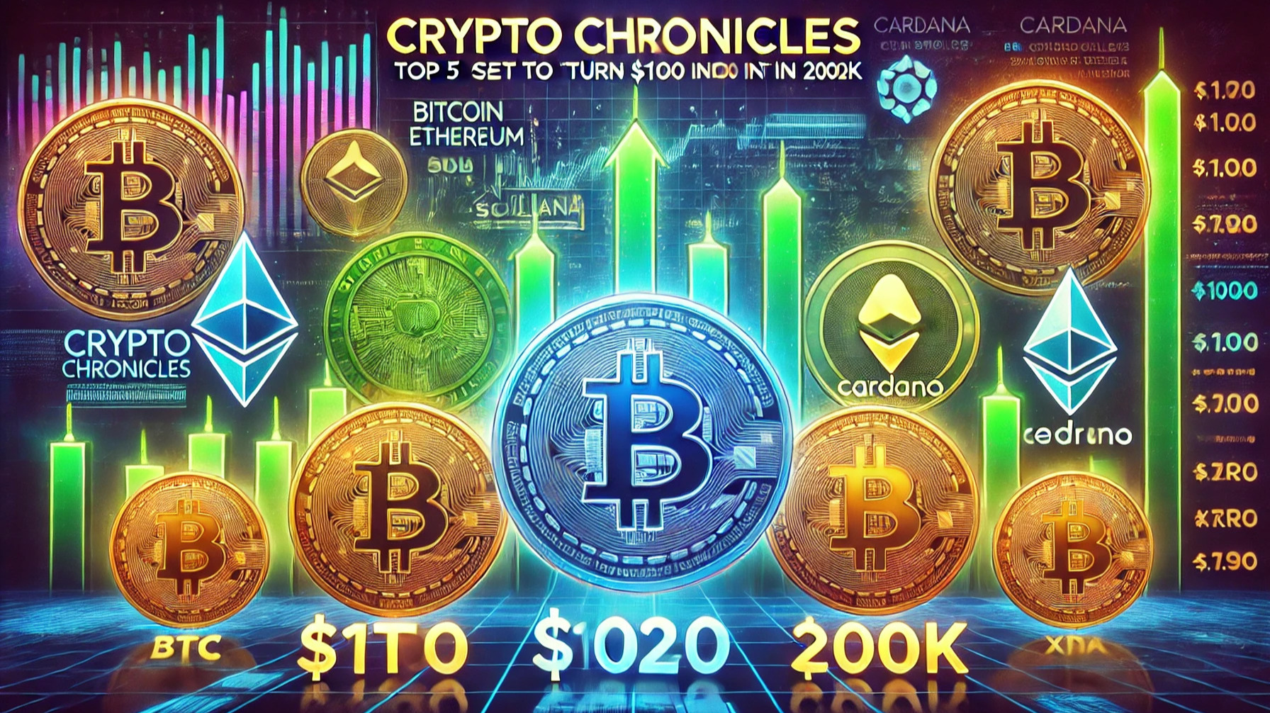Some coin image with name and price. And my blog name shown on the middle top.