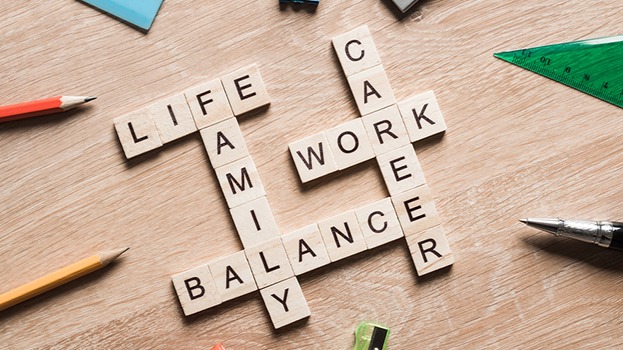 scrabble letter that spell the words work - life