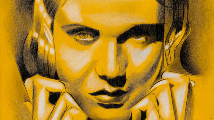 cubist celebrity moviestar portrait colored pencil drawing