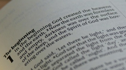 Close up shot of Genesis 1:1