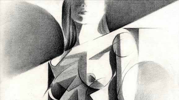 cubist art deco nude graphite pencil drawing