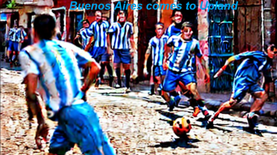 Thumbnail image from Stable Diffusion using prompt: "football game in a pueblo street of Argentina"