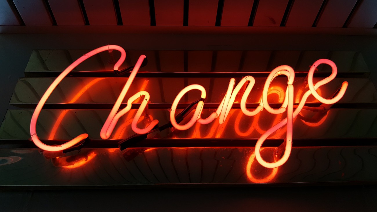 Neon sign of the word "change"