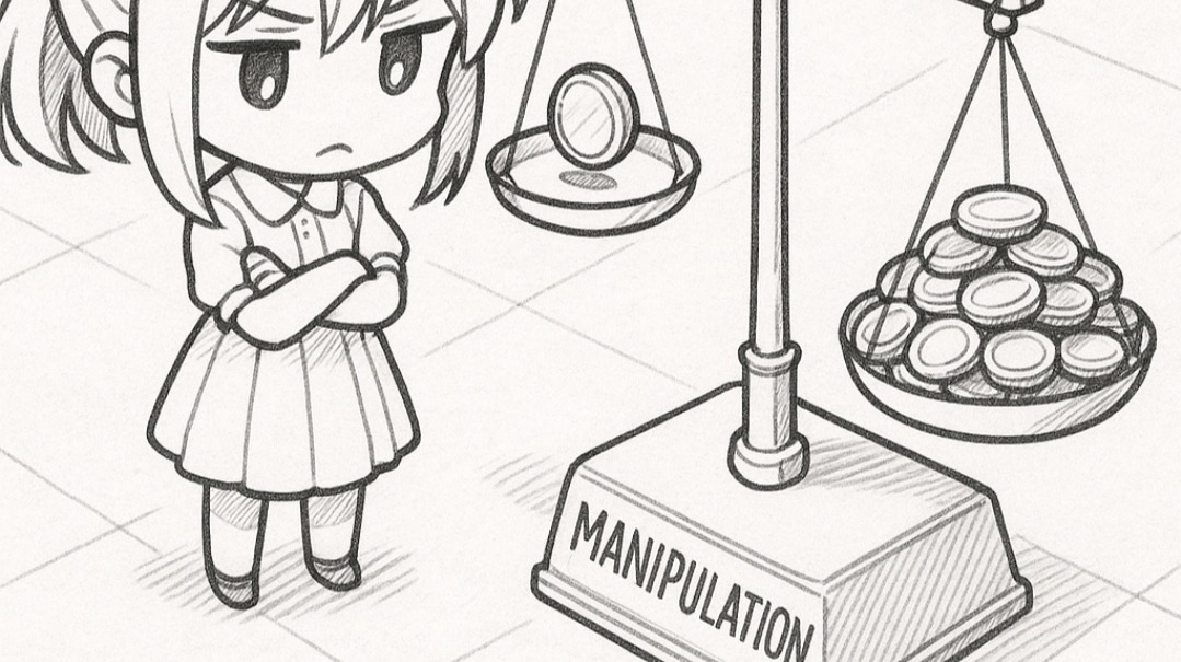 Girl looking at a rigged scale
