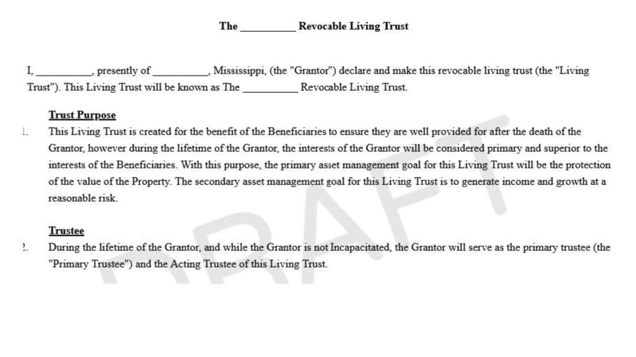 Part of living trust document