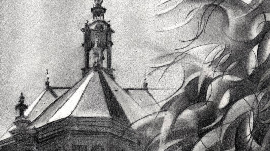 impressionist urban graphite pencil drawing