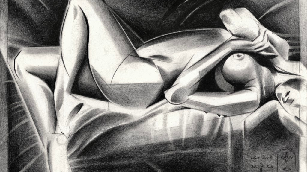 cubist nude graphite pencil drawing
