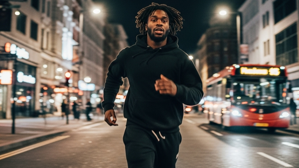 A person walking alone at sunrise with a backpack, symbolizing early morning hustle, self-discipline, and starting the journe