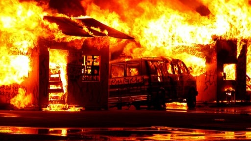 Van on fire