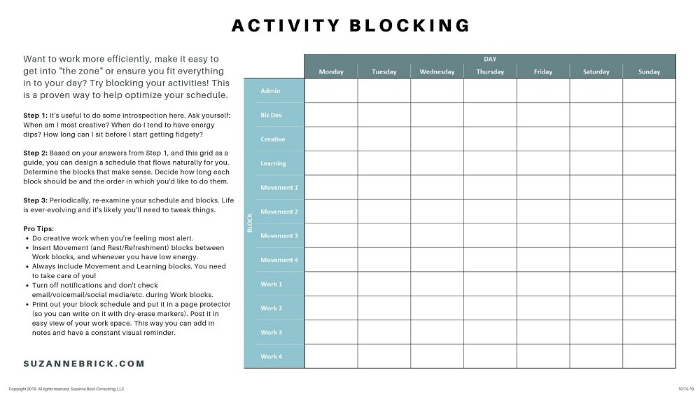 Organize your schedule and work more efficiently with activity blocking.