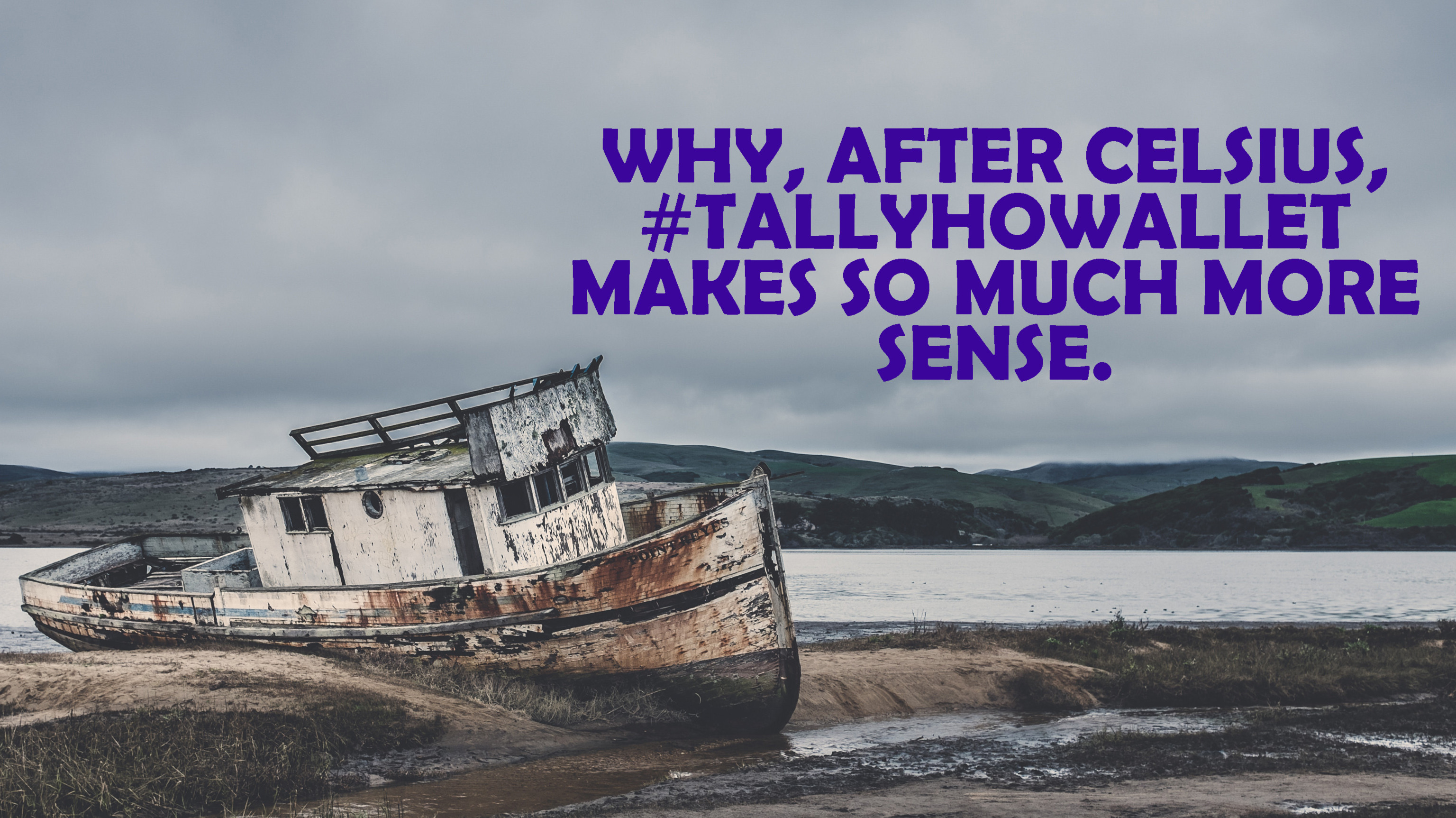 Wrecked boat on a sea shore and article title.