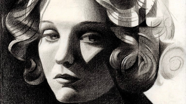cubist female celebrity moviestar graphite pencil drawing
