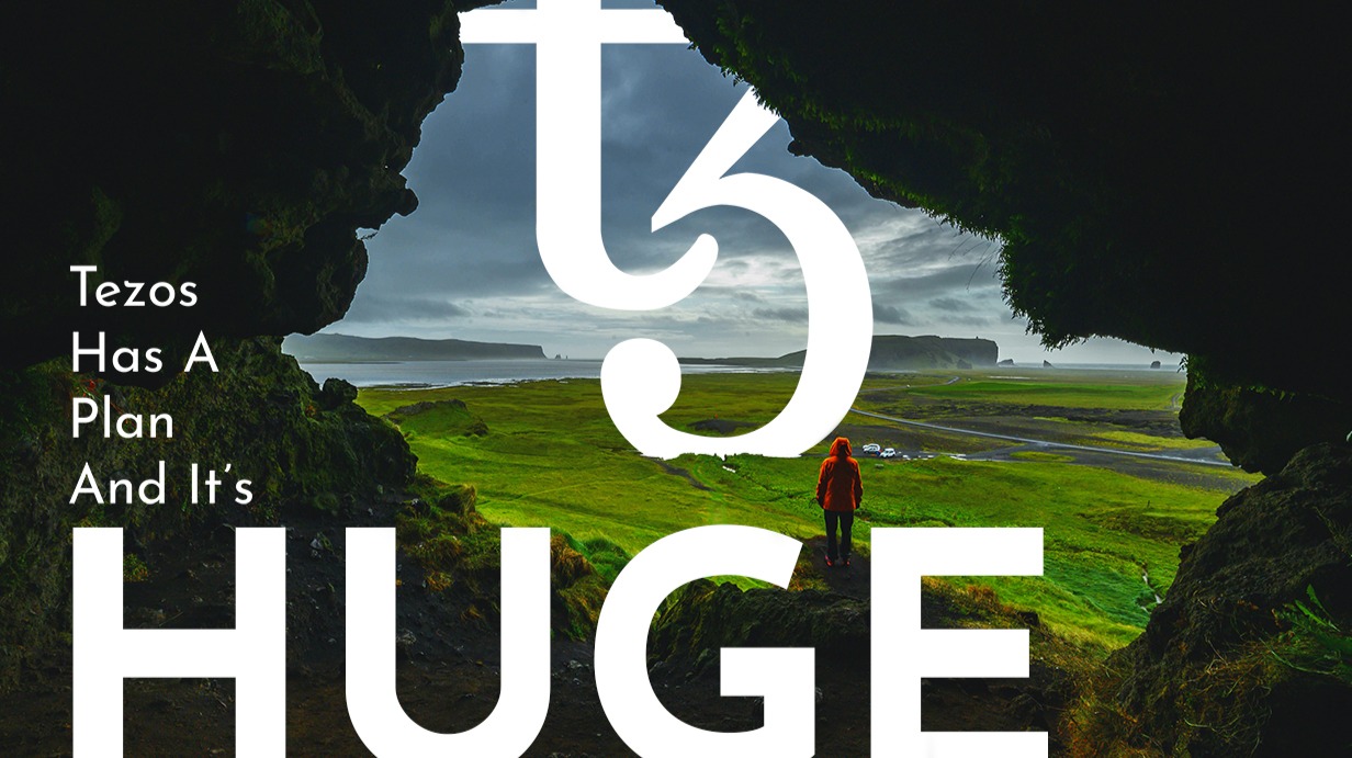Tezos Huge Logo looking out of cave