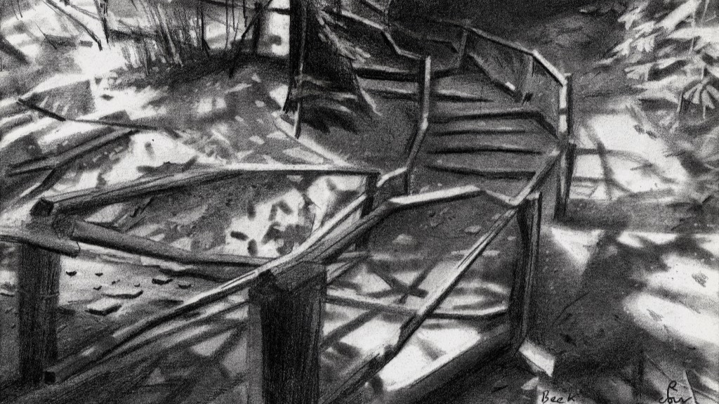 cubist landscape graphite pencil drawing