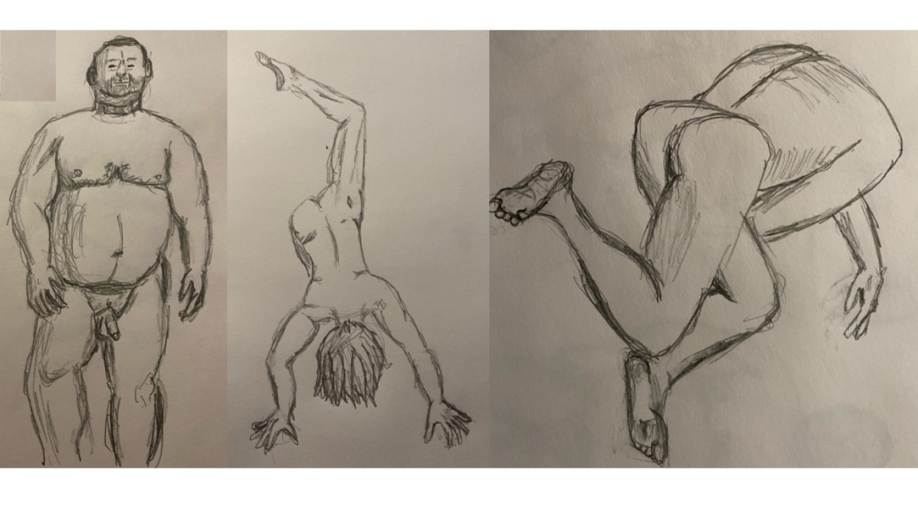 Triptych of gesture poses - pencil sketches
