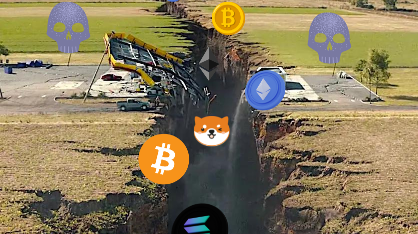 Cryptocurrencies on the brink of an earthquake-induced abyss