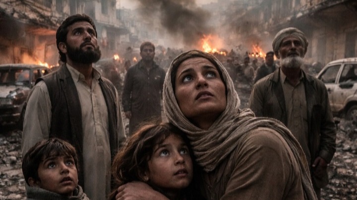 A powerful image showing fear, uncertainty, and the reality of civilians living under the threat of war in Kabul.