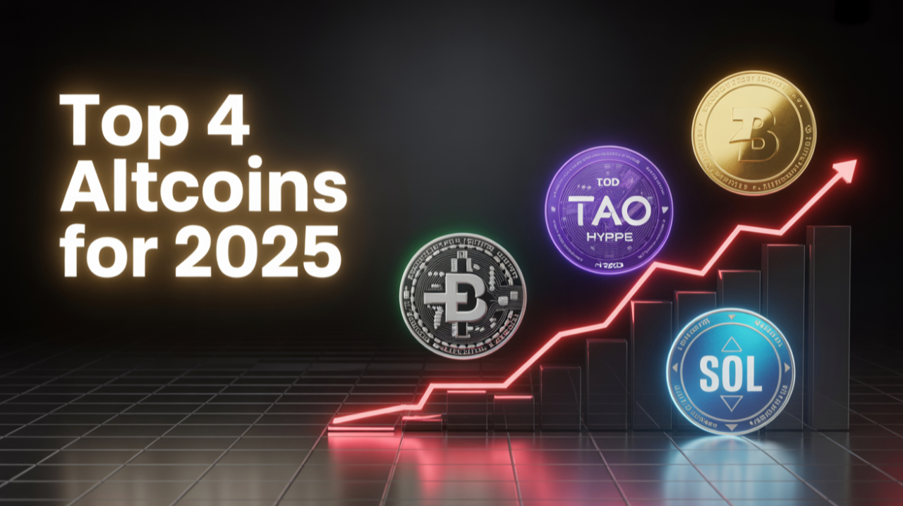 4 altcoins rising on chart with “Top 4 Altcoins for 2025” text.