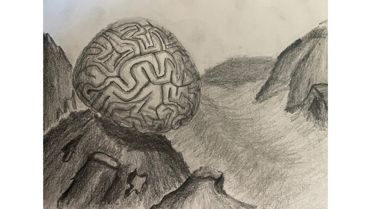 seascape with coral - pencil drawing
