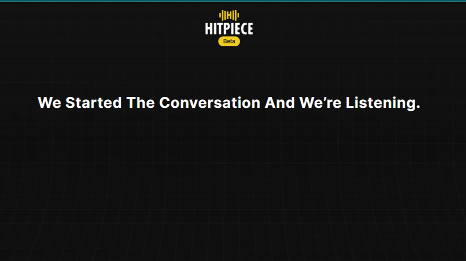 Screenshot of HitPiece's website homepage