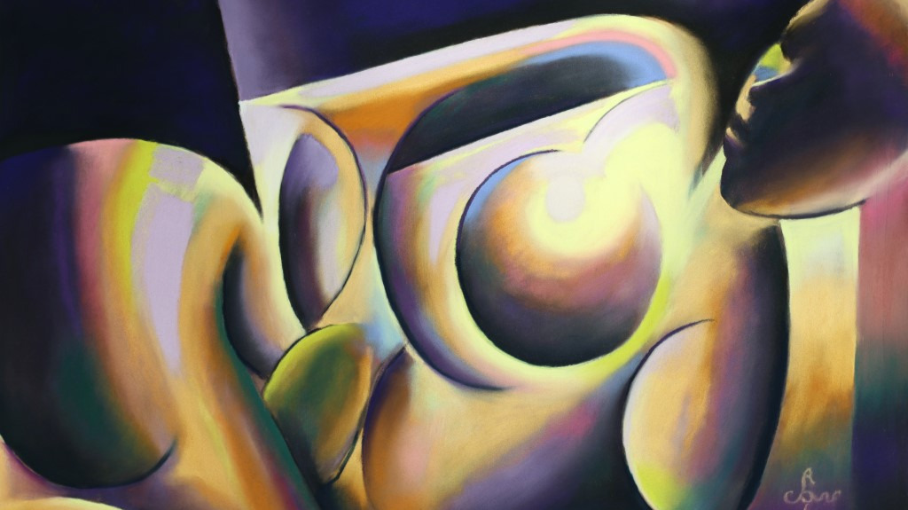 cubist nude pastel drawing