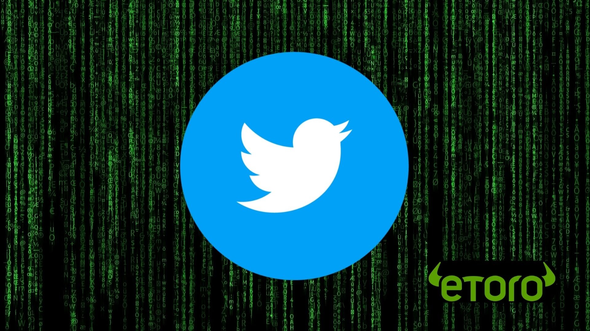 Twitter symbol in front of Matrix numbers background. Image created by ZeroRequiem using Canva and freely-usable images.