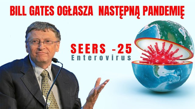 A picture of Bill Gates presenting SEERS, another fake virus for the next plandemic.