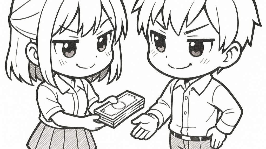 Girl lending boy money