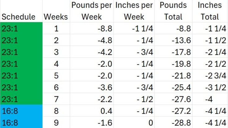 Chart of Weight Loss from Intermittent Fasting