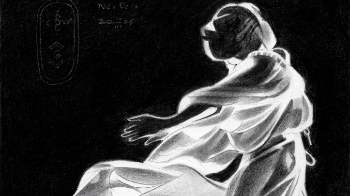 art deco female form graphite pencil drawing