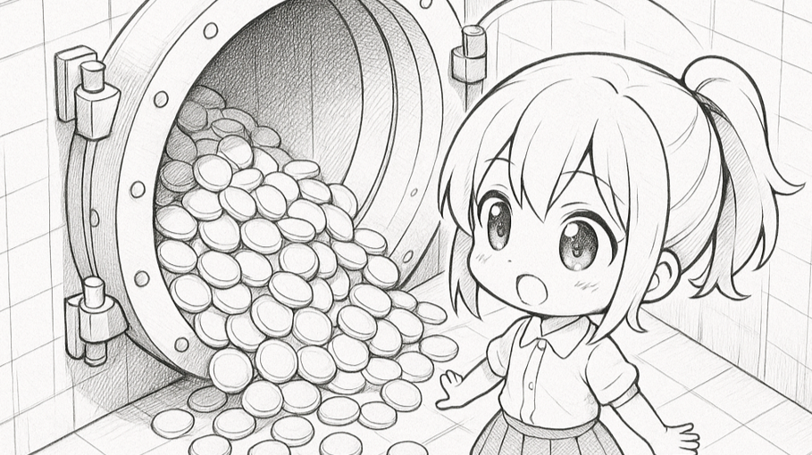 girl standing in front of open vault
