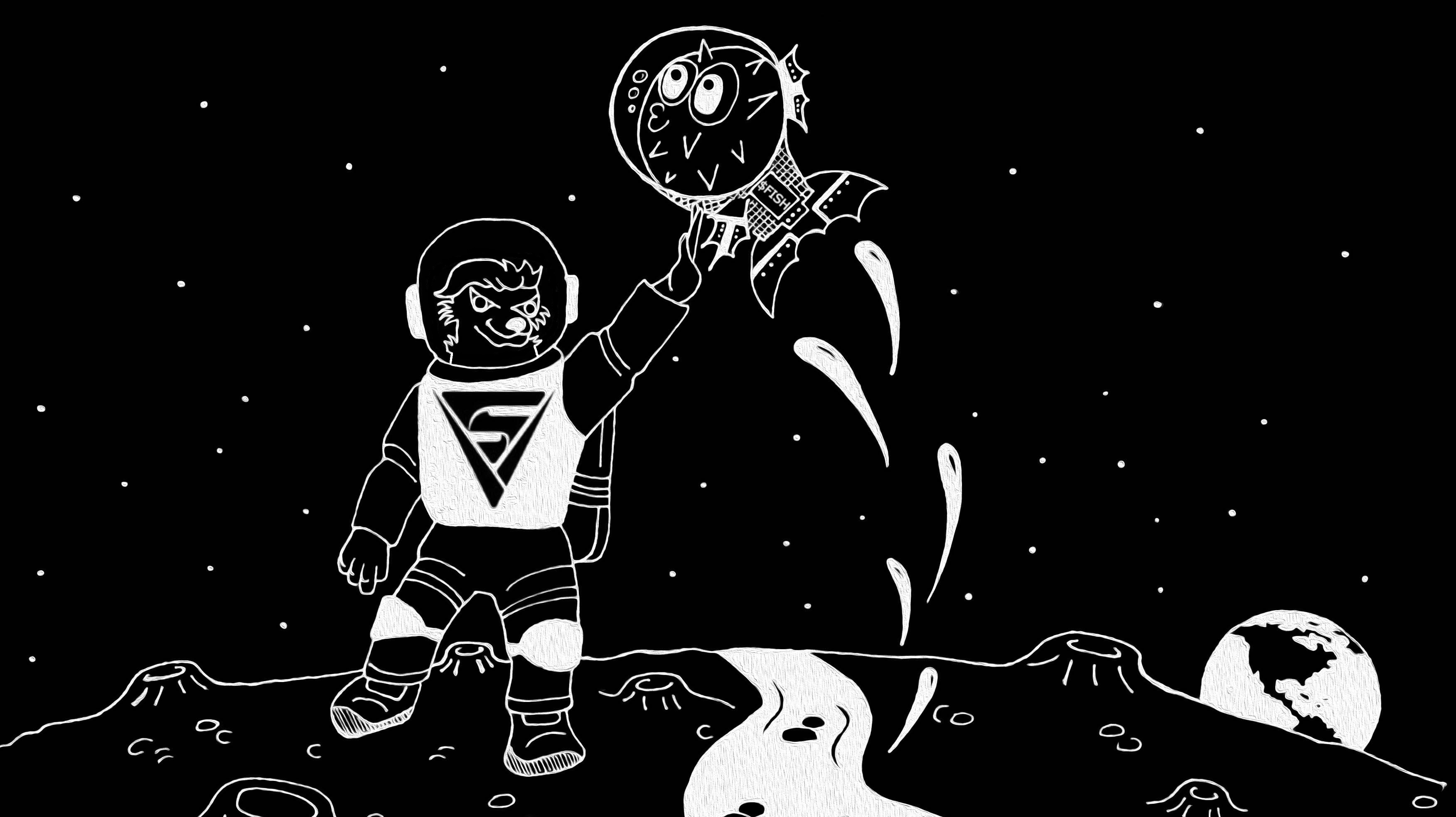 We like fish! Space Badger and BabelFish meet on the moon