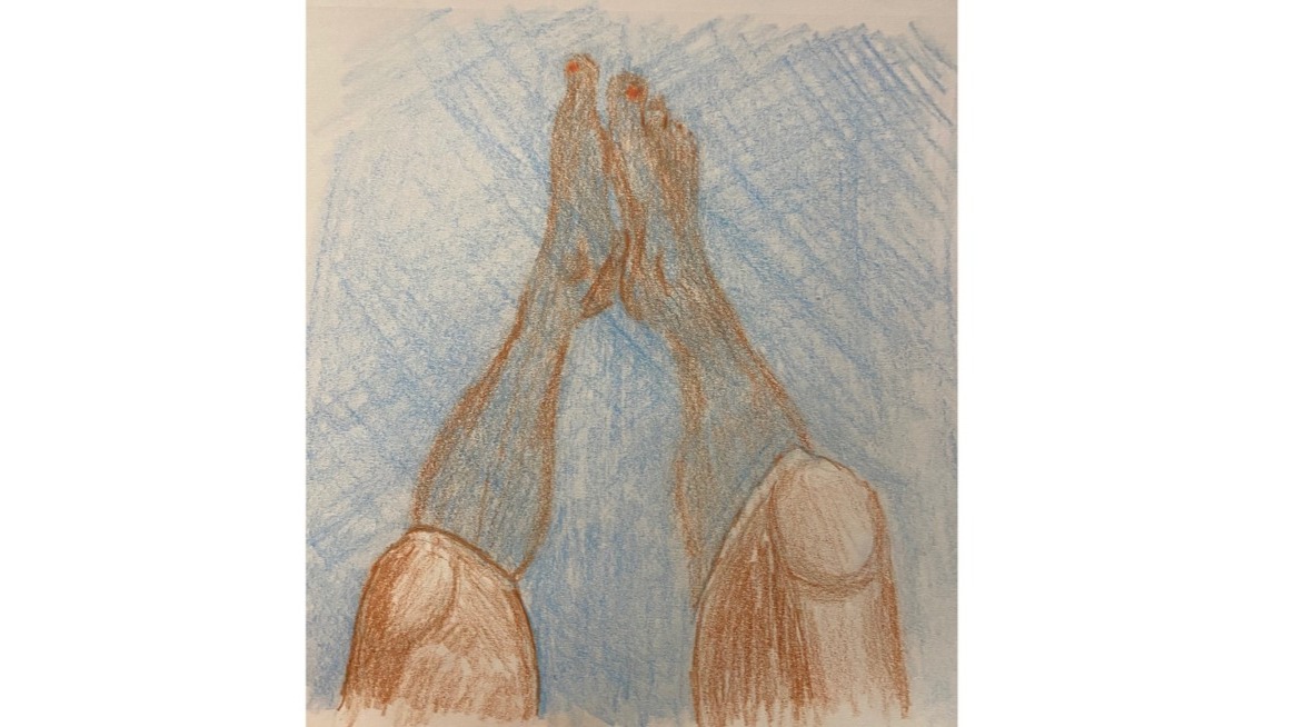 Legs with calves underwater - drawing in colored pencil