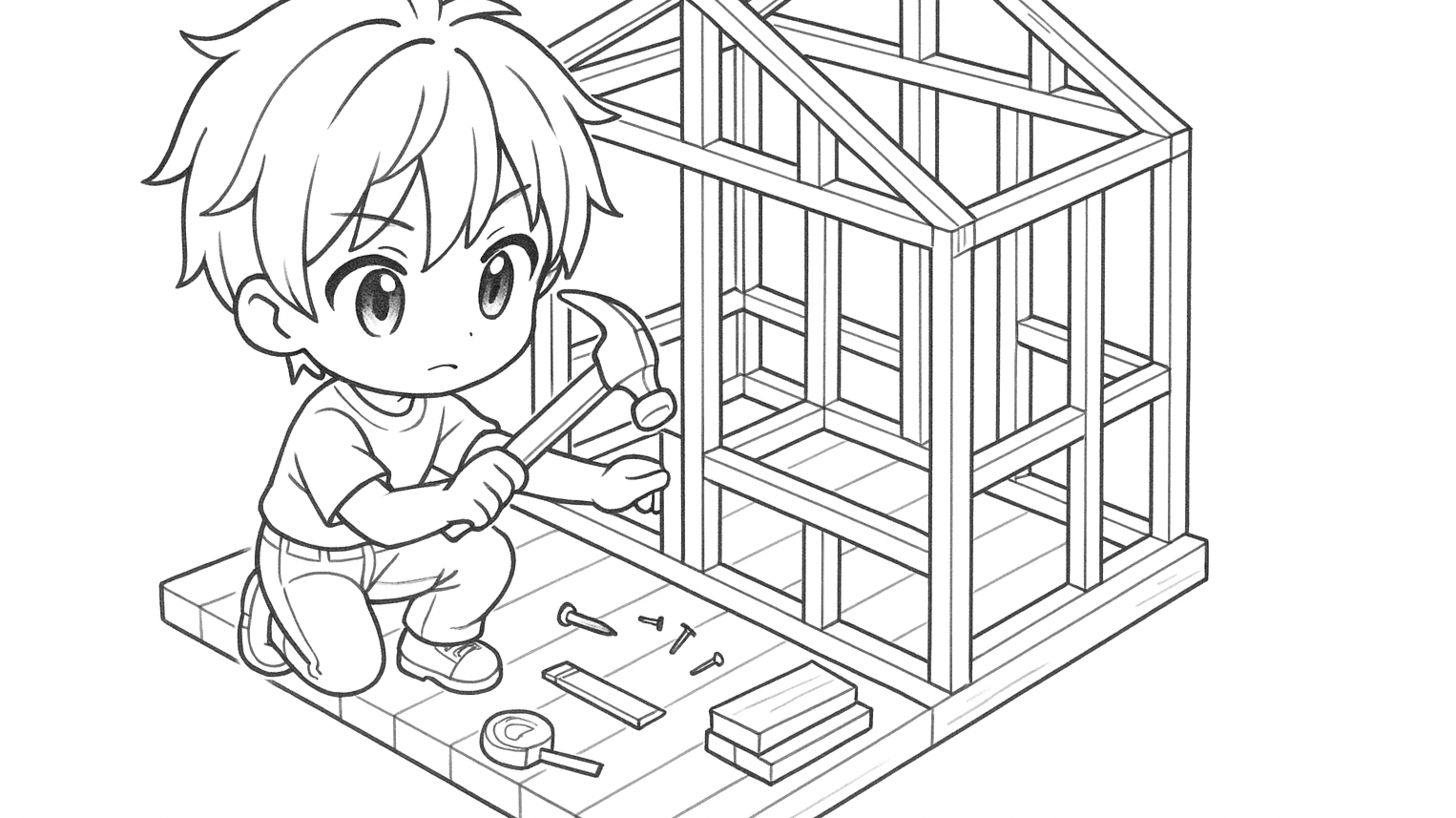 Boy constructing building