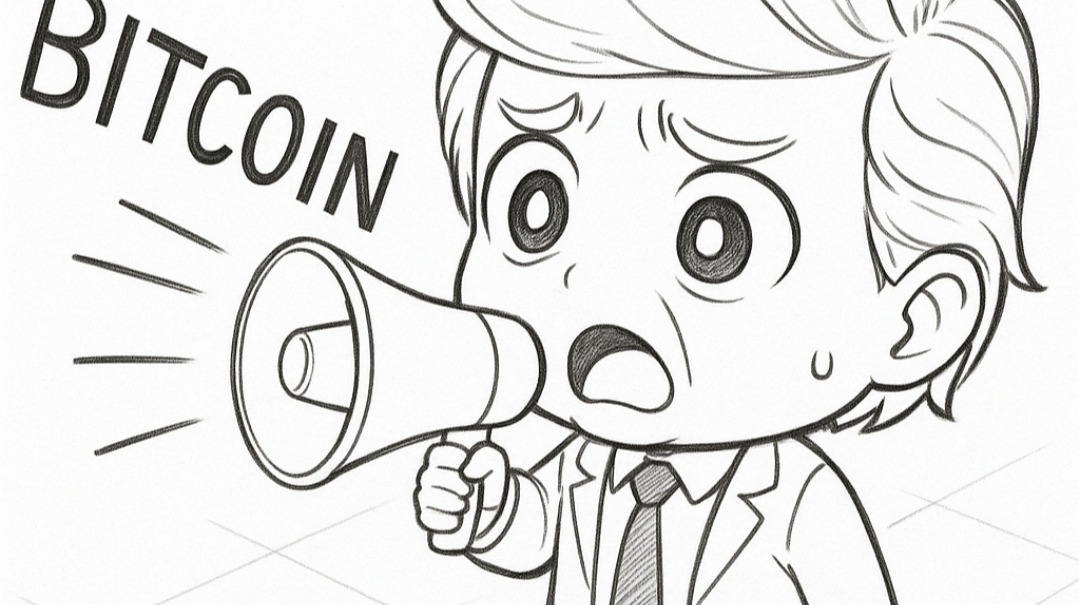 Trump shouting through a megaphone
